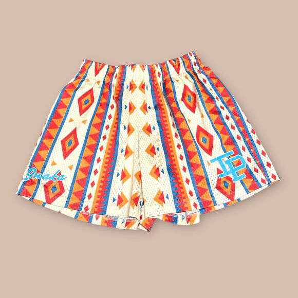 Inaka Power Shorts Mens M Elastic Waist Drawstring 5" Mesh Flowy Gym Aztec - Picture 1 of 5